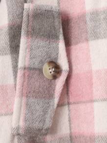 SHEIN Tween Girls' Long Plaid Woolen Coat With Lapel And Horn Button - Pink - View 5