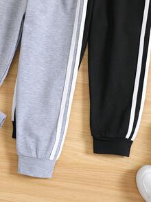 SHEIN Young Boy 2pcs Letter Patched Detail Contrast Tape Sweatpants - Multicolor - View 5