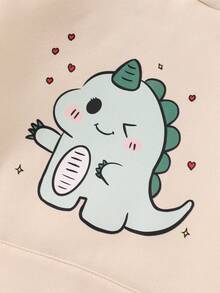 SHEIN 少女恐龙印花袋鼠口袋卫衣 - 杏色 - 查看 4
