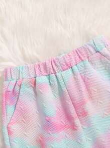 SHEIN 女大童紮染袋鼠口袋連帽夾克和運動褲 - 粉色 - 查看 4