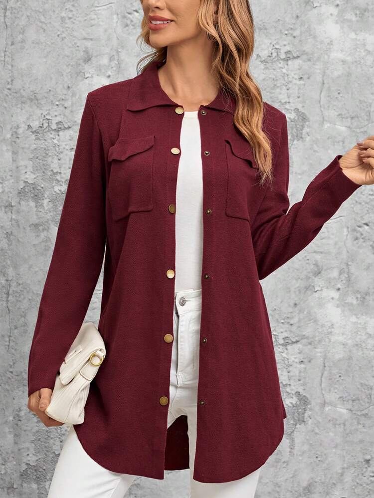 秋冬用フラップポケット付きボタンカーディガン