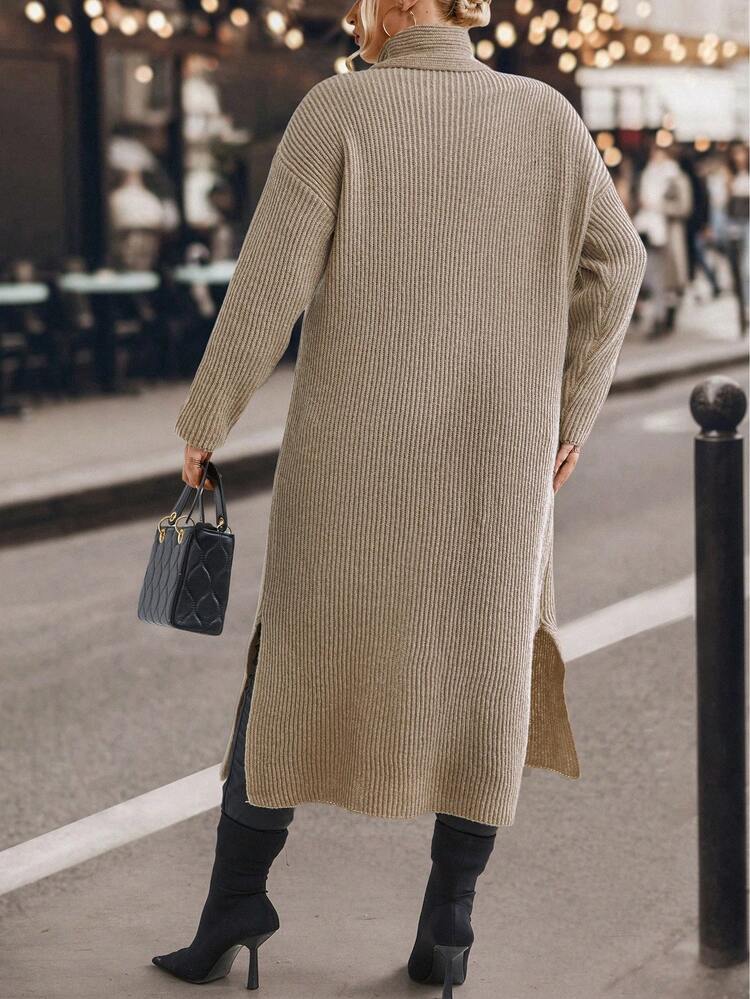 Plus Turtleneck Drop Shoulder Wrap Hem Sweater Knit Pullover Fall Winter Sweater
