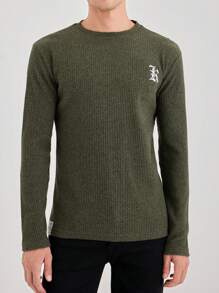 RueChic Men Letter Graphic Ribbed Knit Tee - Green - View 1