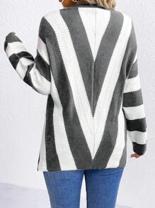 Calvaya Plus Colorblock Drop Shoulder Pointelle Knit Sweater Knit Pullover Fall Winter Sweater - Grey - View 2