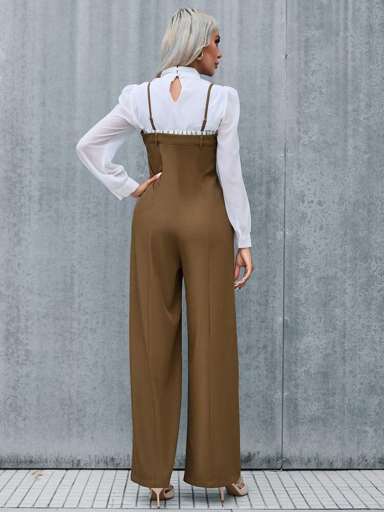 Solid Wide Leg Overall Jumpsuit Without Blouse