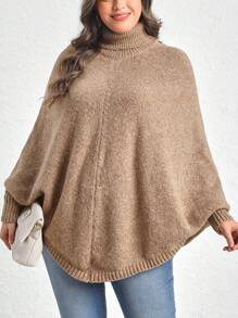 SHEIN LUNE 加高領蝙蝠袖斗篷 - 卡其色 - 查看 1