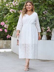 Eilly Bazar 飄飄袖釦前連衣裙（大尺碼） - 白色 - 查看 6