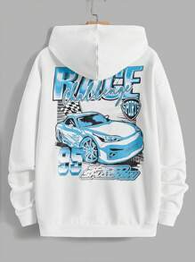 Manfinity RebelGame Loose Men's Car & Letter Graphic Drop Shoulder Hoodie - White - View 1