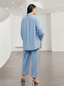 Mulvari Hơn Thả vai Áo sơ mi & Quần - Màu xanh lam - Xem 6