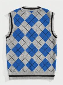 ROMWE MEN Harry Potter | ROMWE Nam Mô hình hình thoi Patch Áo len vest - Màu xanh lam - Xem 4