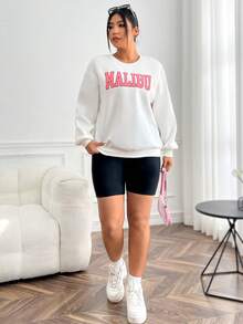 SHEIN EZwear Plus Letter Graphic Drop Shoulder Sweatshirt - White - View 6