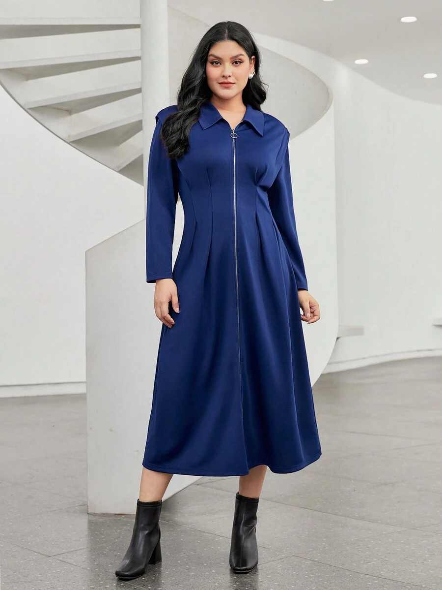 Mulvari Talla grande Vestido con cremallera con fruncido - Azul - Ver 1