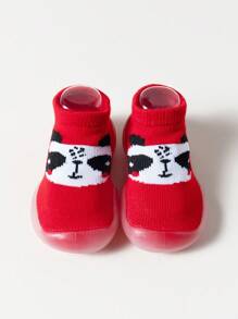 輕便的嬰幼兒運動鞋,防踢、防滑袜子鞋,卡通熊貓設計,適合初學走路的孩童 - 紅色 - 查看 1
