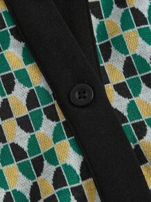 SHEIN MOD Plus Allover Print Contrast Trim Button Front Shirt Dress - Green - View 4