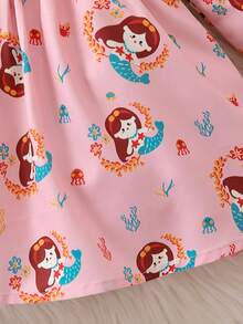 Baby Girl Cartoon Graphic Ruffle Trim Dress - Multicolor - View 5