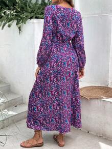 SHEIN VCAY Ditsy Floral Print Split Thigh Dress - Multicolor - View 2