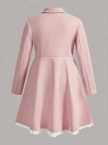 SHEIN Qutie Hơn Cổ bẻ Đôi ngực Trang trí ren Áo khoác - Hồng - Xem 2
