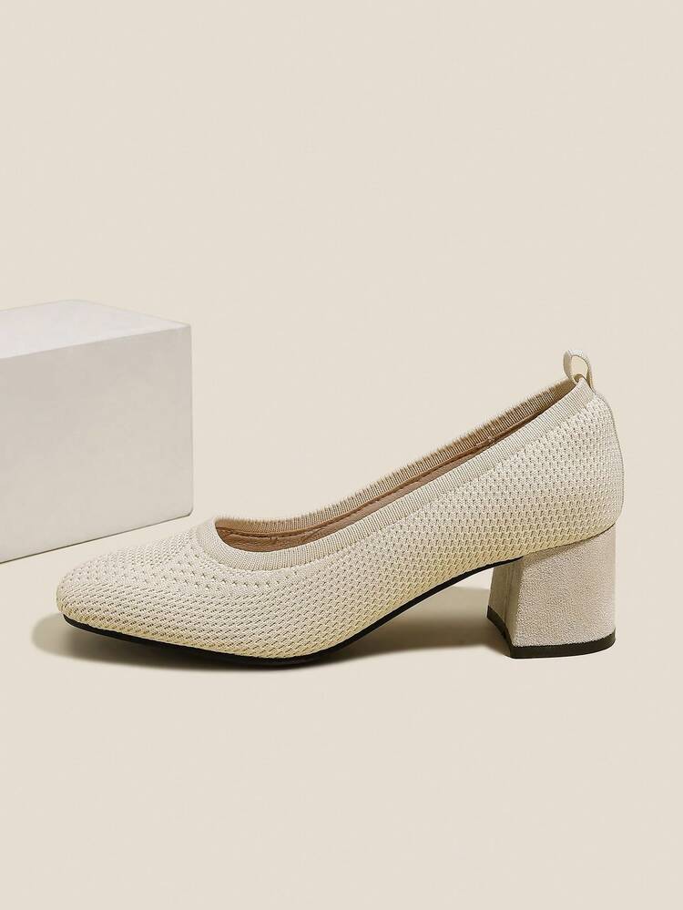 Tacones punta redonda tejido de tacón alto - Beis - Añade 4