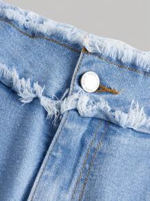 青少年女孩毛邊緣牛仔喇叭褲 - 中等水洗藍 - 查看 3