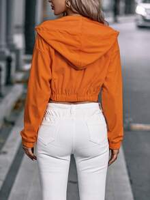 SHEIN Essnce Chaqueta corta con capucha y cordón de hombros caídos - Naranja - Ver 2