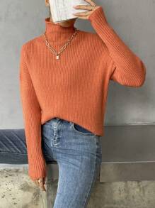 SHEIN Essnce High Neck Drop Shoulder Jumper - Orange - View 5