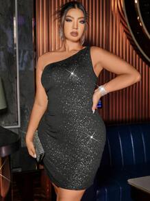 Cravure Plus One Shoulder Bodycon Dress - Black - View 1