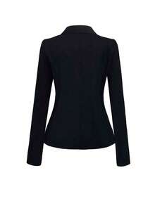 西裝領拉鏈細節不對稱下擺西裝外套 - 黑色 - 查看 2