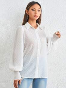 SHEIN Privé Chất rắn Nút phía trước Áo sơ mi - trắng - Xem 3