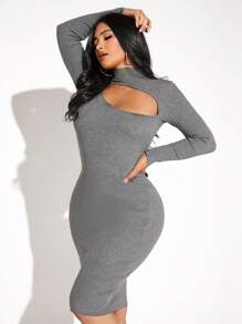 SHEIN SXY Mock Neck Cut Out Front Bodycon Sweater Dress
