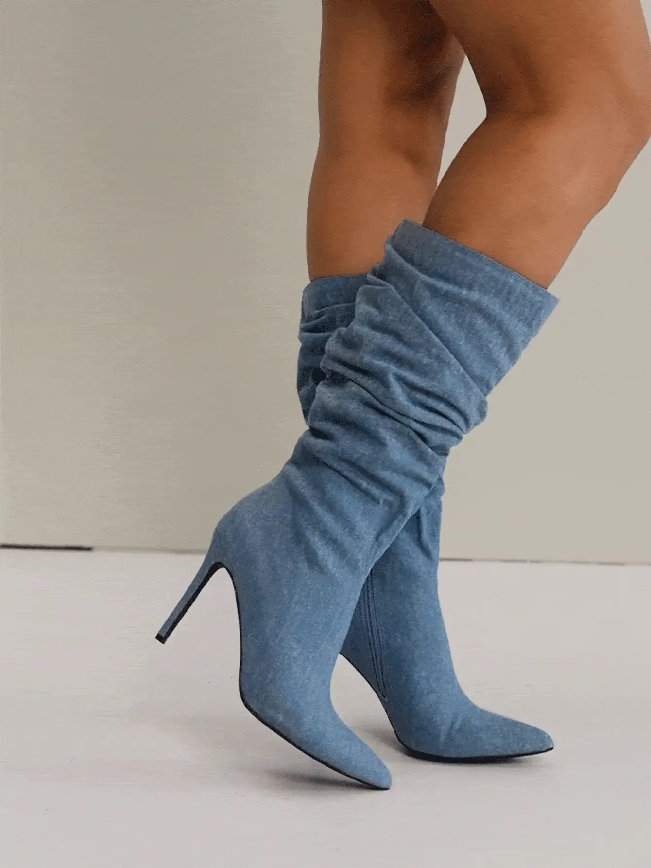 CUCCOO SZL Damen Spitzschuh Stiletto Absatz Slouch Stiefel, modische Stoff Modestiefel für Sommerhochzeitsabsätze, Abschlussballabsätze, Urlaubsschuhe, Partyschuhe, modischer, eleganter Stil, Weihnachts-Disco-Party, Herbst, Neujahr, Valentinstag
