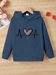 Tween Girl Heart Print Hooded Tissue - Blue - View 1