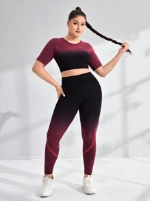 SHEIN Yoga Trendy 大碼漸變印花收腹運動套裝 - 彩色 - 查看 5