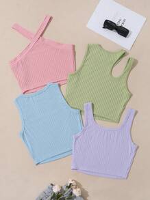 SHEIN Unity 4pcs Ribbed Knit Tank Top - Multicolor - View 2