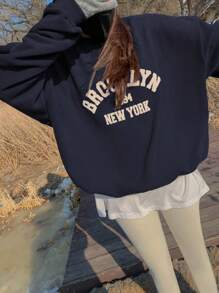 DAZY 女士字母印花圆领长袖休闲宽松卫衣，秋冬款