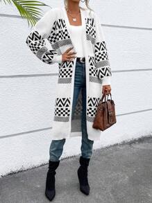 SHEIN Essnce 几何图案落肩开衫 - 彩色 - 查看 1