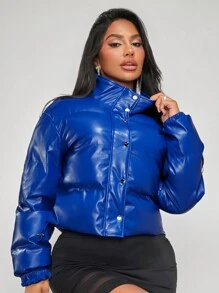 SHEIN SXY 1 件带抽绳下摆填充大衣 - 藍色 - 查看 3