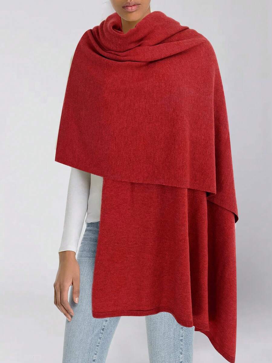 Solid Cashmere Blend Gift Cape Cardigan - Red - View 1