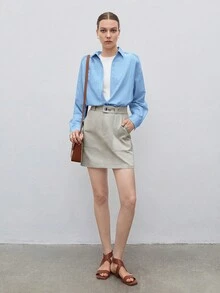 BizChic Drop Shoulder Solid Shirt - Baby Blue - View 4