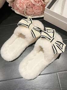 Của phụ nữ Loại bướm Nơ Lông cừu san hô Dép đi trong nhà , Gót phẳng Mùa Đông Nhà  Giày dép - trắng - Xem 3