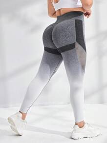 SHEIN Sport Studio Plus Ombre Hollow Out Wideband Waist Sports Leggings