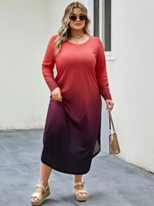 SHEIN LUNE Plus Ombre Curved Hem Tee Dress - Multicolor - View 2