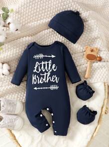 Đứa bé trai Đồ họa Chữ cái Áo liền quần & Mũ - Màu xanh hải quân - Xem 1