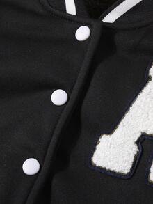 SHEIN 女大童字母貼布條紋飾邊學院風夾克和運動褲無毛衣 - 黑色 - 查看 7