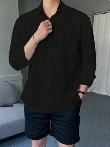 DAZY Men Solid Button Up Shirt, Fall Clothes Long Sleeve Men Shirt Business Attire