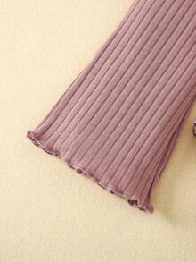 SHEIN Conjunto casual rosa de pantalones acampanados de manga larga de color sólido para niña joven para otoño - Rosa vieja - Ver 7