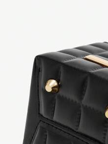 SHEIN SXY PU皮革抽繩細節女性斜挎包 - 黑色 - 查看 5