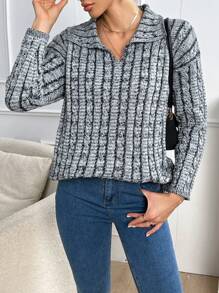 Aveloria Marled Knit Half Zip Drop Shoulder Knit Pullover Fall Winter Sweater - Multicolor - View 3