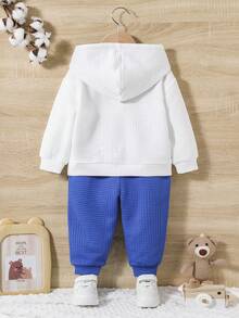 SHEIN 男嬰字母貼布落肩袖連帽衫&織帶拼接衛褲 - 彩色 - 查看 2