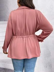 SHEIN LUNE Plus Waterfall Collar Drawstring Waist Coat - Pink - View 2