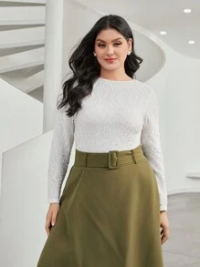 Mulvari Plus Solid Round Neck Textured Tee - White - View 4